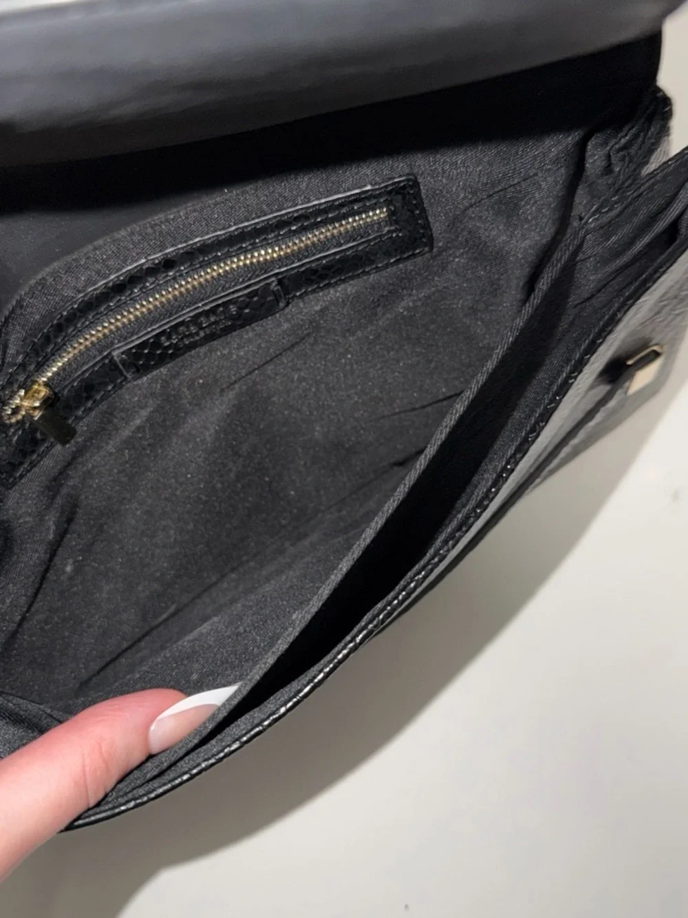 Zara Black Textured Snake-Embossed Clutch
